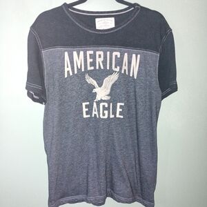 American Eagle Outfitters Men's Navy and Gray Graphic Tee